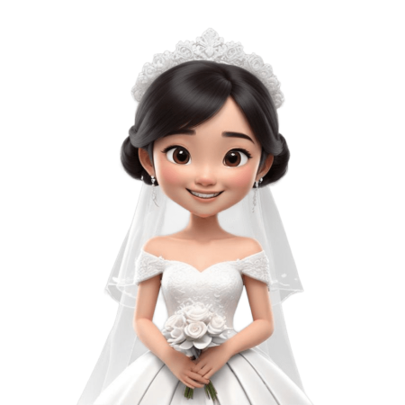 pikaso_texttoimage_3d-asian-girl-smiling-dressed-as-a-bride-white-bac